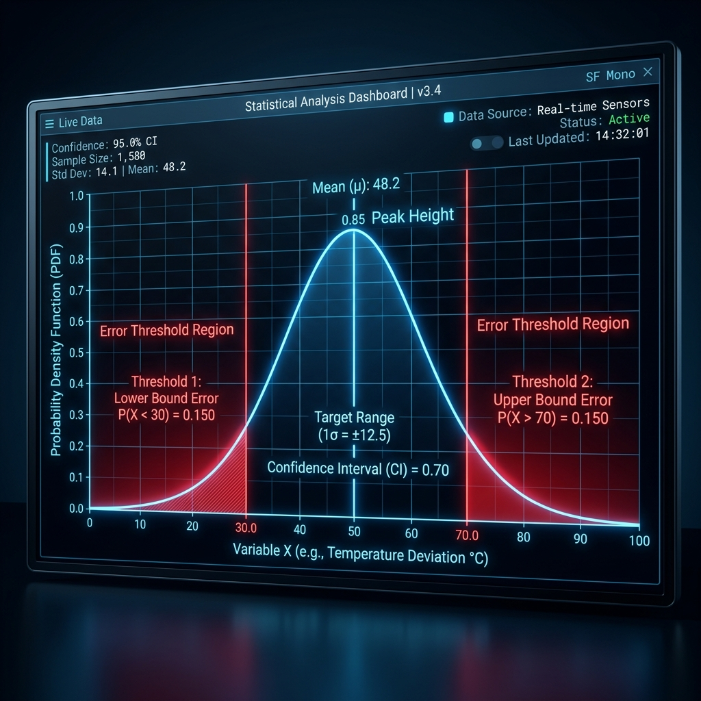 Probability distribution curve showing peak heights and warning thresholds